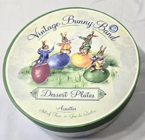 Set of 4 Vintage Bunny Band Dessert Plates Williams Sonoma 2008 w/ Box~ 8" - Picture 1 of 22