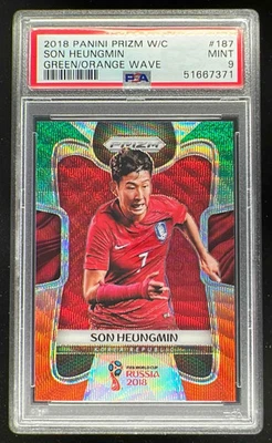 Copa Mundial Panini Prizm 2018 Green Orange Wave #187 Son Heungmin PSA 9 Foto 1 de 2
