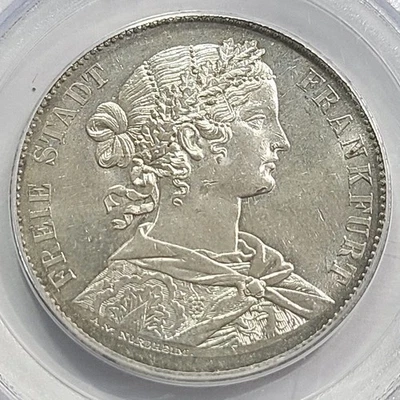 1859 ESTADOS ALEMANES FRANKFURT SILVER THALER GRADUACIÓN PROFESIONAL MS 63 Foto 1 de 4