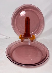 2 VTG PYREX Cranberry Glass 10” Pie Plate Flat Rim Dish 209 - Picture 1 of 8