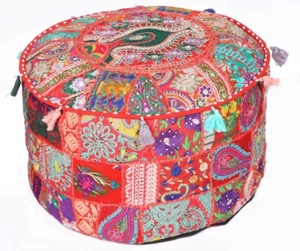 Rot 55.9cm x 35.6cm Handmade Rund Fußhocker / Polsterhocker Deckel Sitz Moroccan - Bild 1 von 6