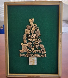 Handcrafted Christmas Tree Art Picture Made From Jewelry Love Wish Dream Peace - Picture 1 of 11