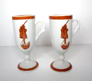Flaming Devil Diablo Demitasse Cups Set of 2, Vtg Loubat Café Brulet, Carr China - Picture 1 of 6