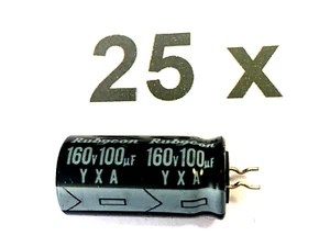 100uF, 160V, 105°, 100µF, Elko, RM5, 160YXA, 12.5X20, Rubycon, YXA, 25 Stück - Picture 1 of 3