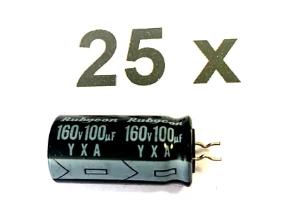 100uF, 160V, 105°, 100µF, Elko, RM5, 160YXA, 12.5X20, Rubycon, YXA, 25 Stück - Bild 1 von 3