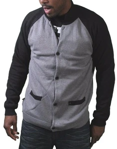 Kr3w Herren grau schwarz Baumwolle Bridgeton Strick Button Down Cardigan Winter Pullover - Bild 1 von 3