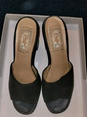 VTG Y2K 1990s Candies Black Sueded Leather Mule Block Heel Slide Siz 8.5 vintage - Image 1 of 4