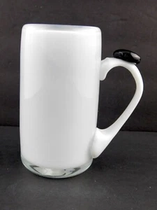 1980 Bruno Studio Art Glass Mug Cased White Black Thumbprint Handle Signed Base - Picture 1 of 12