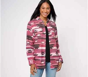 Denim & Co. Canyon Retreat Petite Jacquard Snap Front Antique Rose,Pet XL - Picture 1 of 1