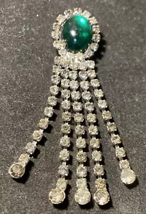 Signed Kandell & Marcus NY Lg Green Jelly Belly Cabochon clear Rhinestone Brooch - Picture 1 of 14