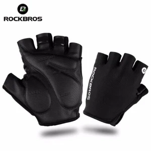 ROCKBROS Fingerless Cycling Gloves Non-Slip Leather Sports Half Finger Gloves - Picture 1 of 5