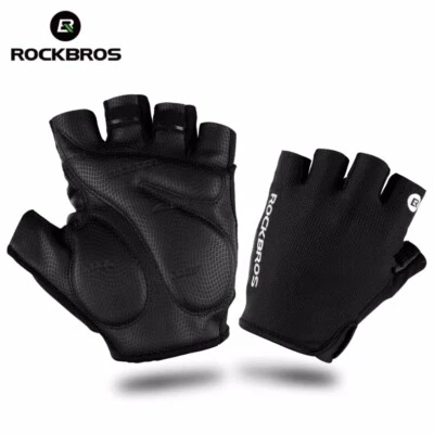 ROCKBROS Fingerless Cycling Gloves Non-Slip Leather Sports Half Finger Gloves - image 1 of 4