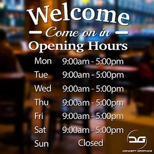 Opening Hours Personalised  Shop Times Window Wall Sign Vinyl Decal Sticker - Picture 1 of 6