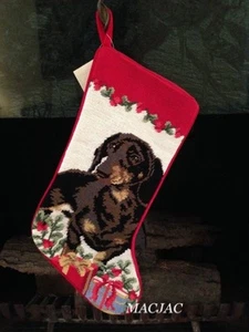 Black Dachshund Dog Needlepoint Christmas Stocking NWT - Picture 1 of 1