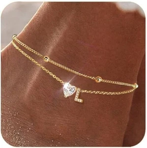 1PCS 14K Gold Plated L-Letter Layered Anklet Heart Foot Chain Bracelets Jewelry - Picture 1 of 6