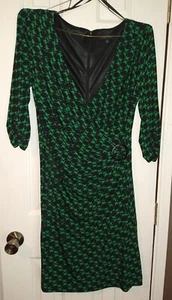 TAHARI ARTHUR S LEVINE DRESS SIZE 12 Green & Black Fitted Waist Zipper Back - Picture 1 of 3