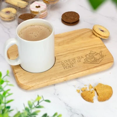 Personalised Tea Style Custom Engraved Wooden Tea & Biscuit Board Gift - Image 1 of 4