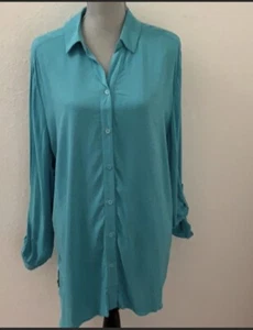 Chico’s Blue White Stripe Button Up Blouse Top 3 XL New NWT 3/4 Sleeve Shirt - Picture 1 of 8
