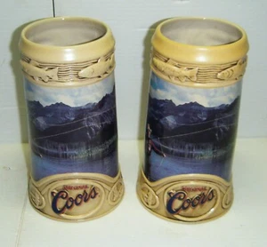2 1997 Vintage Coors Fliegenfischen, Leben in den Rocky Mountains Biersteine - Bild 1 von 15