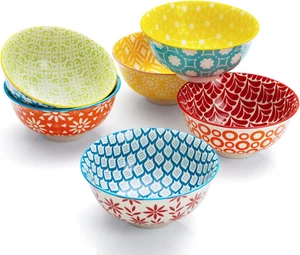 Colorful Ceramic Bowl Set 6 10 Oz Small Porcelain Cereal Dessert Sauce Dishwashe - Picture 1 of 12