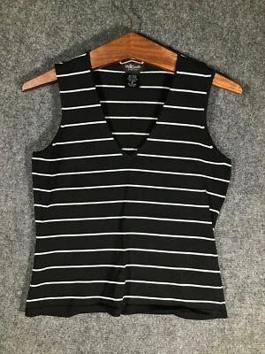Linda camiseta sin mangas elástica Willi Smith para mujer talla M negra blanca a rayas mediana Foto 1 de 4