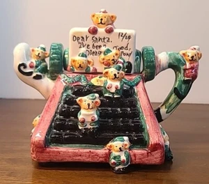 Tea-Nee Teapots Cardinal Inc 1995 Dear Santa Typewriter Bears Christmas Vintage - Picture 1 of 24