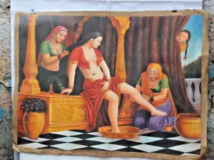 Vintage Oil Painting On CANVAS Rajasthani Queen Getting Ready Fine Art Original - Picture 1 of 13