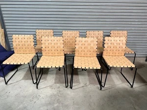 Leather strap Dining Chairs in Nude leather and Black metal x 8 - Picture 1 of 6