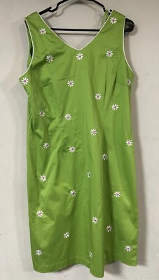 Vestido Vaina Sag Harbor Lima Con Acentos Margarita Bordados Talla 16, Retro Foto 1 de 4