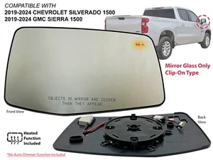 Power Heated BSD Mirror Glass for 2019-2024 SIERRA SILVERADO 1500 Passenger Side - Picture 1 of 11