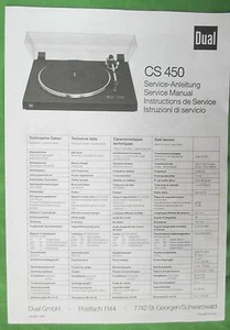 DUAL TURNTABLE CS 450 SERVICE MANUAL COPY FOR DUAL MODEL CS 450 - Picture 1 of 1