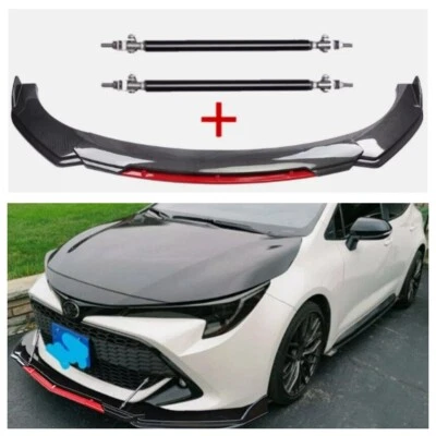For Toyota Corolla Front Bumper Lip Splitter Body Kits+Strut Rods Carbon Style - Image 1 of 4