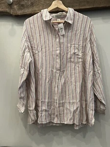 New COLDWATER Creek Top Womens 1X Pastel Striped V-Neck Popover Long Sleeve - Picture 1 of 5
