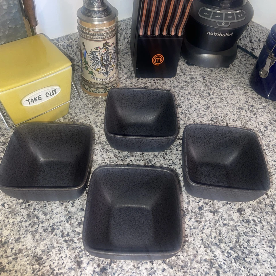 Four (4) Better Homes ~ DARK GRAY ~ Stoneware ~ 5.65" Square Bowls! - Image 1 of 3