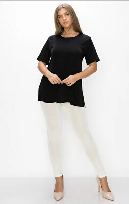 JOSTAR Poly Spandex Stretch Slinky Knit VENTED TUNIC TOP Black S M L XL - Image 1 of 4