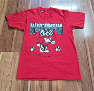 Vintage Wisconsin Badgers Screen Stars T-Shirt Medium 50/50 Einzelnaht Reißverschluss - Bild 1 von 7