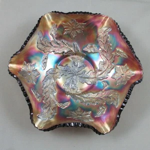MILLERSBURG WHIRLING LEAVES AMETHYST CARNIVAL GLASS BOWL - Picture 1 of 5