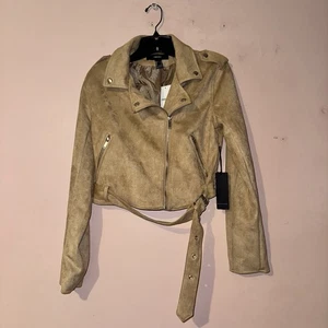Forever 21 braune Wildlederjacke Moto Style Größe S Neu mit Etikett! - Bild 1 von 7