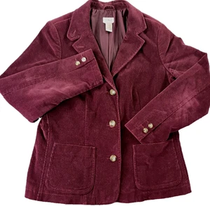 Vintage Y2K L.L. Bean Burgundy Corduroy Lined Pockets Size 12 Pea Coat 3 Buttons - Picture 1 of 20