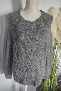 Neu mit Etikett H&M Damenpullover Gr. L Langarm bunt grau mit Metallicfaden - Bild 1 von 6