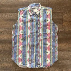 Vintage neu mit Etikett Damen M Quizz mehrfarbiges ärmelloses Westernhemd mit Knopfleiste - Bild 1 von 6