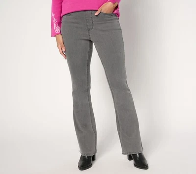 Pantalones para mujer Susan Graver talla 12 altos elásticos denim acampanados grises A652909 Foto 1 de 4