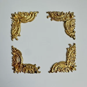 Lot of 4 Vintage Stamped Brass 2" Light Weight Corner Embellishments 3D Raised - Picture 1 of 7
