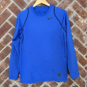 Nike PRO Shirt Hyperwarm Men’s Size Medium Blue Crew Neck Athletic Sports Gym - Picture 1 of 11