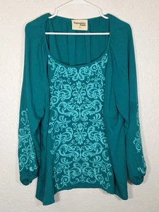 Savannah Jane Embroidered Teal Blouse Women’s Size 2X - Picture 1 of 6