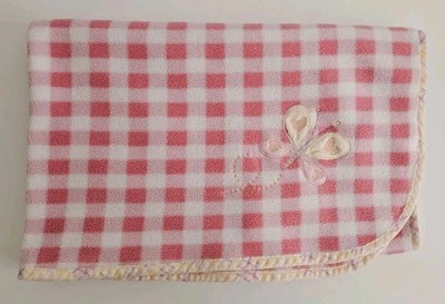 Carters Pink White Checked Gingham Butterfly Baby Girl Blanket Fleece - Image 1 of 4