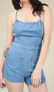 Mono Pantalones Cortos Stoned Immaculate Jean Genie Con Cordones Denim Mameluco Tirantes Talla XS - Imagen 1 de 7