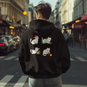 Lustiger Katzen Weihnachten Hoodie festlich Katze Lichter Geschenk Ornament Pullover schwarz - Bild 1 von 4