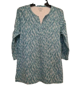 LL Bean Top Women's Medium Reg Pullover Split Neck Tunic Tee Cotton Aqua VGUC  - Bild 1 von 5