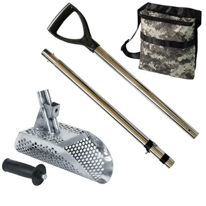 Dune Poseidon 10x5 Stainless Sand Scoop w/ Hex Holes, Large & Collapsible Handle - Picture 1 of 9